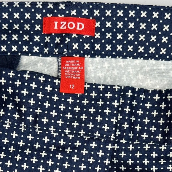 Izod Athletic Cotton Spandex Sporty Golf Print Pattern Shorts Navy+ Wht - Picture 3 of 5